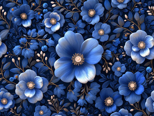 Seamless pattern beautiful floral pattern with blue flowers in the background. 