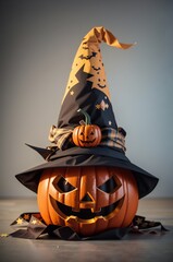 halloween pumpkin with witch hat