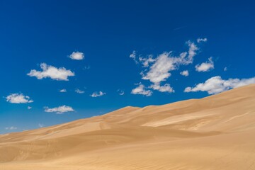 Fototapeta na wymiar Scenic view of a desert landscape, featuring a rolling sand dune at Great Sand Dunes National Park
