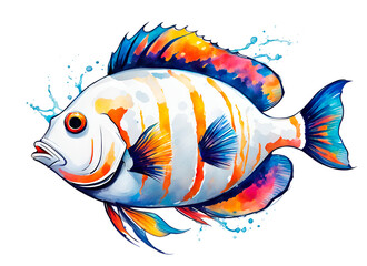 Fototapeta premium Illustrator painting of colorful tropical fish in the sea
