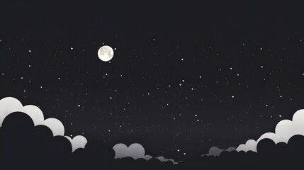 Full Moon and Stars Over Silhouetted Clouds - A Serene Nighttime Scene for Relaxation and Sleep