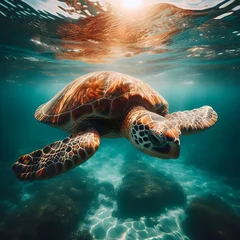  Ocean Wanderer: Sea Turtle Gliding Through Water © Shan