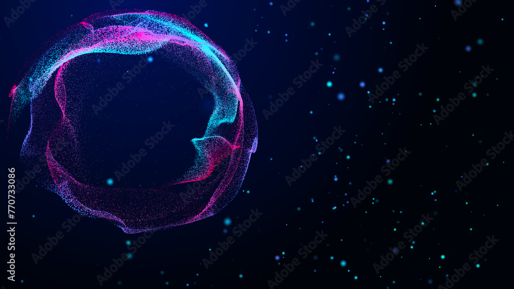 Aufkleber collection of bright dots on a dark background. abstract sound wave of particles. data network. 3d r