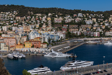 Fototapeta na wymiar The Old Harbor of Nice, or Port Lympia. Nice, Cote d'Azur, Riviera, France.