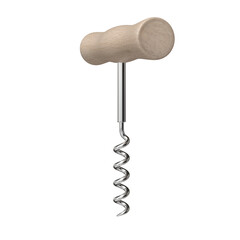 Wooden handle corkscrew side view isolated
