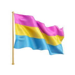 3D representation of Pansexual Pride Flag waving on a pole against a transparent background