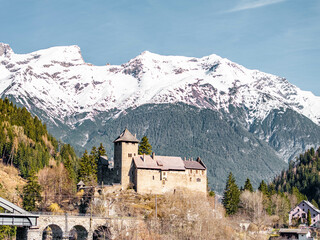 Landscape of Wiesberg Castle in Paznauntal, Tirol, Austria