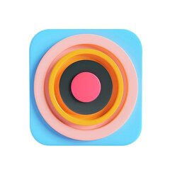 Vibrant 3D illustration of a layered multicolor record button in a simplistic style isolated on transparent