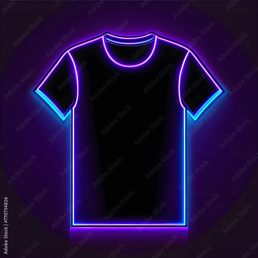 Wall mural illuminate your wardrobe: purple neon t-shirt icon designs(generative ai)