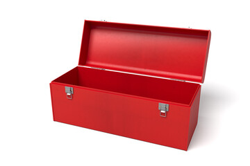 Open red toolbox, top angle on white