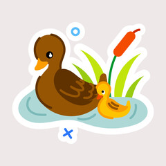 Cute flat sticker of a duck mom 