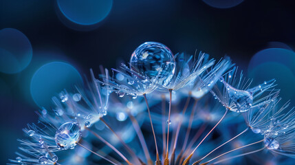 dandelion seed head with dew drops