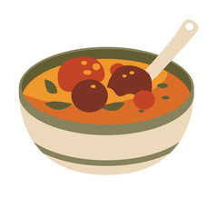 Soup in a bowl with a spoon, asian food vector illustration