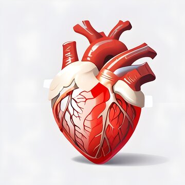 Illustration of a real heart with red joints and white background with red color in high resolution and quality. medical concept. Generative AI