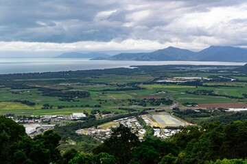 Fototapeta na wymiar Panoramic View of Cairns as seen from Henry Ross Look Out, Kennedy Highway, enroute Kuranda.