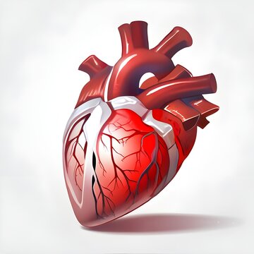 Illustration of a real heart with red joints and white background with red color in high resolution and quality. medical concept. Generative AI