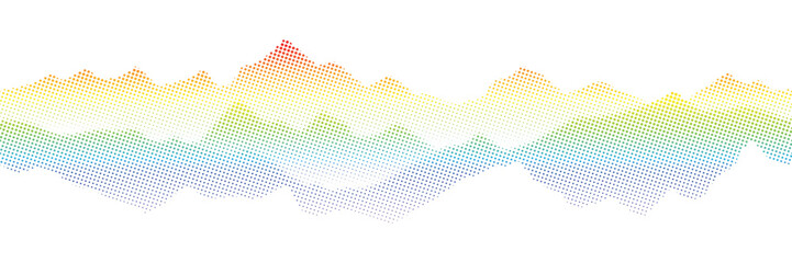 Mountain ranges, fading dot, rainbow colors, seamless border, vector background, minimalism