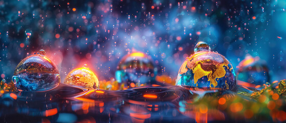 Colorful Water Droplets on Glass Globes
