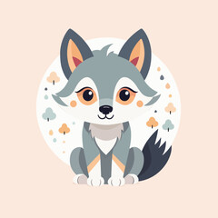 Wolf simple style flat cartoon illustration vector design
