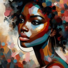 Modern abstract oil painting art of the portrait of a beautiful young African woman – Artistic poster of a woman
