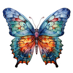 Colorful butterfly watercolor clipart. PNG file. Transparent background.