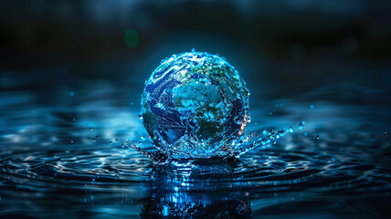 A globe with neonlit droplets, each a window into a nations folklore, united in the narrative of water conservation