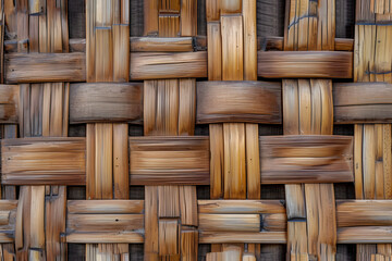 Flat full-frame seamless texture of wicker bamboo wall. Neural network generated image. Not based...