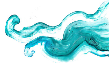 Teal and turquoise swirling watercolor stain on white background.