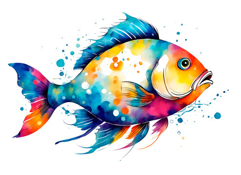 Illustrator painting of colorful tropical fish in the sea