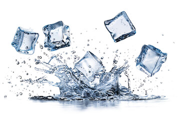 Splashing ice cubes creating dynamic water movement png on transparent background