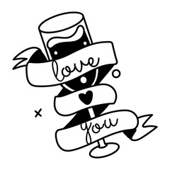 Champagne glass with love you typography, glyph sticker 