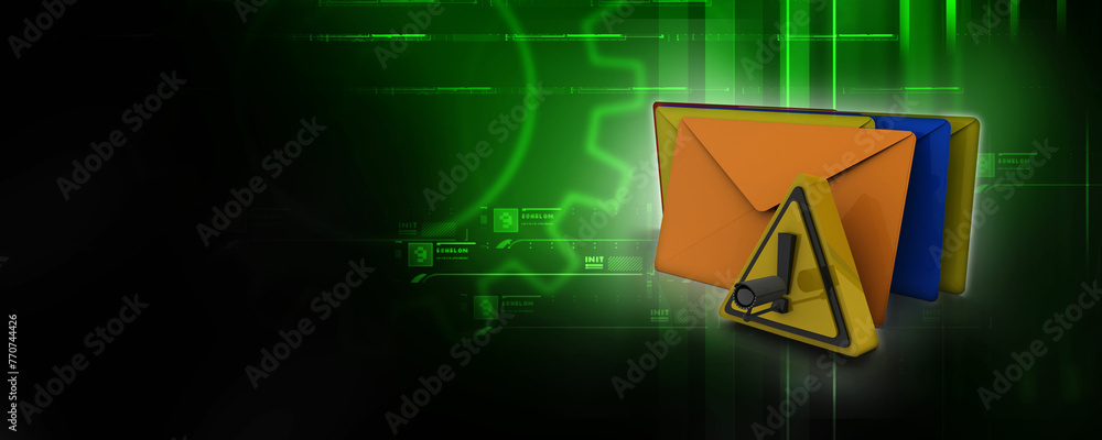 Poster 3d rendering envelope network secured cctv camera protected lock