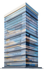 Modern office building isolated transparent, urban highrise cityscape, high tower tech company firm exterior for architecture visual concept design asset, cutout blue facade skyline city block element