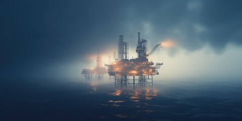 Obraz premium Offshore oil drill platform in sea at night.