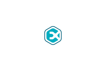 Ex blue hexagoal logo design