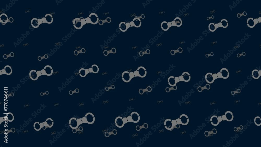 Poster handcuffs symbols float horizontally from left to right. parallax fly effect. floating symbols are l