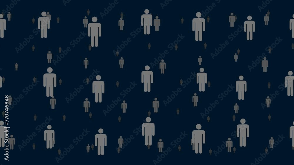 Poster man symbols float horizontally from left to right. parallax fly effect. floating symbols are located