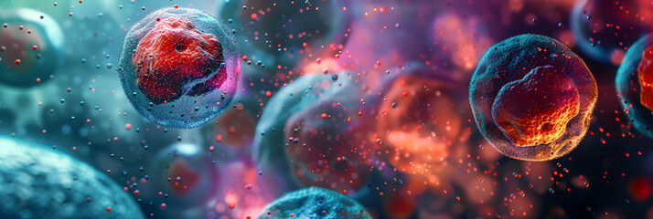 3d rendered illustration of a virus.  Oncology treatment kills cancer cells. Medical concept art,   background for place for text. - obrazy, fototapety, plakaty