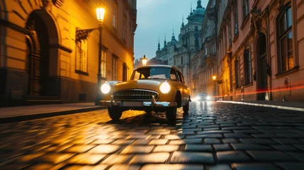 Rolgordijnen Vintage car in the street of Prague. Czech Republic in Europe. © rabbit75_fot
