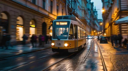 Schilderijen op glas A tram in the street of Prague. Czech Republic in Europe. © rabbit75_fot