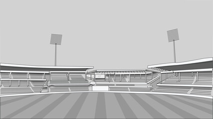 Beautiful Cricket Stadium Vector Art Illustration Multi purpose Sports Stadium line Art Drawing  - obrazy, fototapety, plakaty