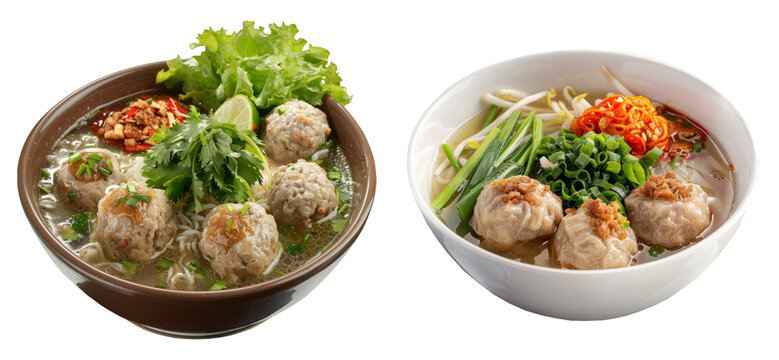 Collection of bakso on bowl transparent background