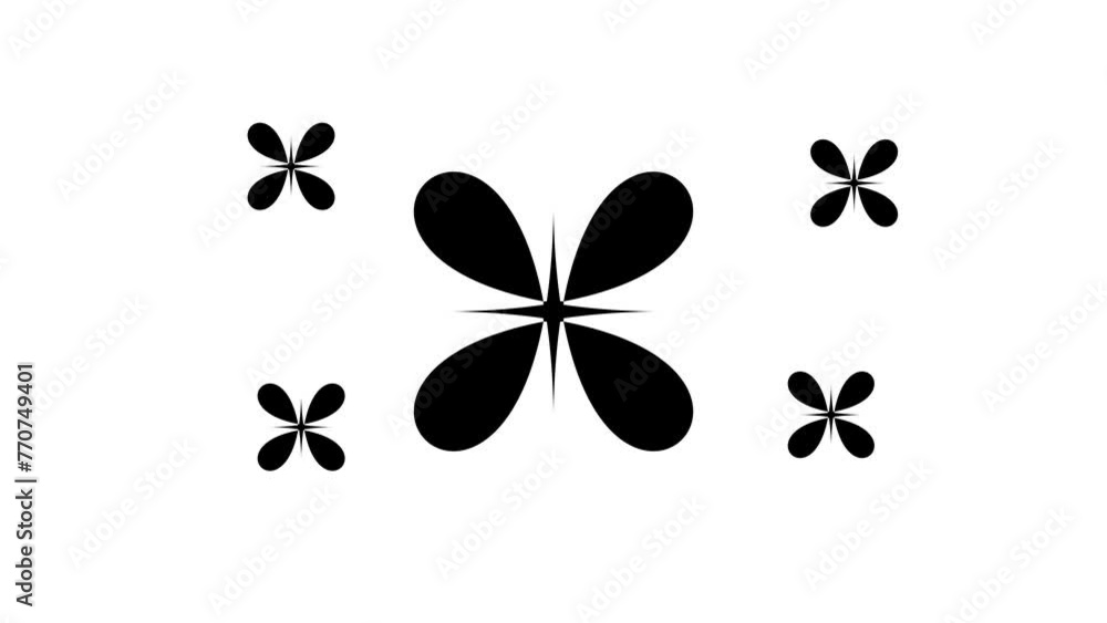 Poster zoom in and out animation the abstract star symbol. large black symbol in the center and four small 