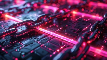 Fototapeta premium Blockchain chain linking digital blocks, secure transactions