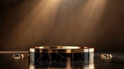 Black and Gold Table Illuminated by Light