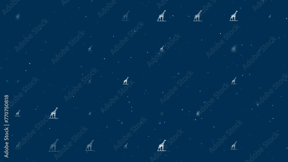 Poster template animation of evenly spaced wild giraffe symbols of different sizes and opacity. animation o