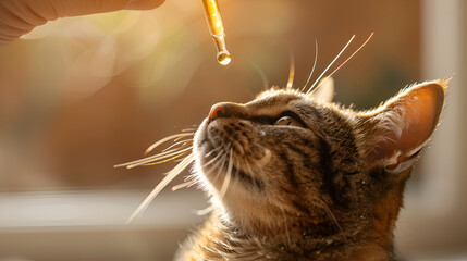 Owner administering liquid medication to a domestic cat, veterinary concept. - Powered by Adobe