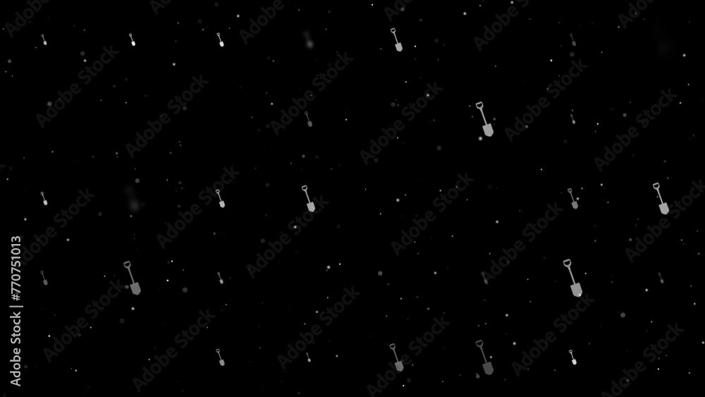 Poster template animation of evenly spaced shovel symbols of different sizes and opacity. animation of tran