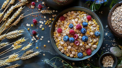 Whole grains with a bowl of cereal, morning's glory
