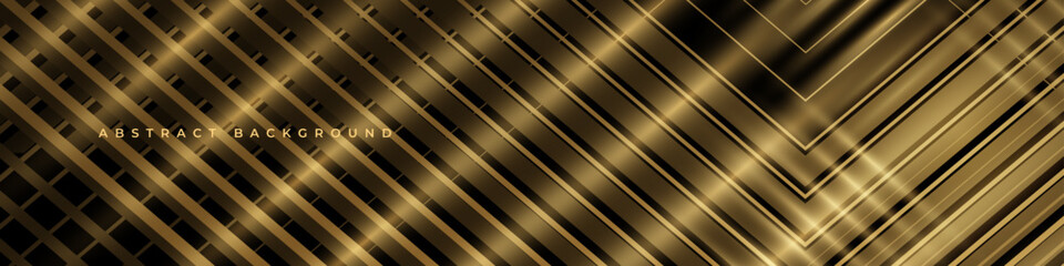 Abstract luxury elegant golden banner background with diagonal lines and rays. Wide vector illustration